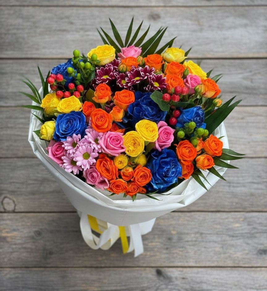 Букет цветов из: Розы и Хризантемы в Венцах