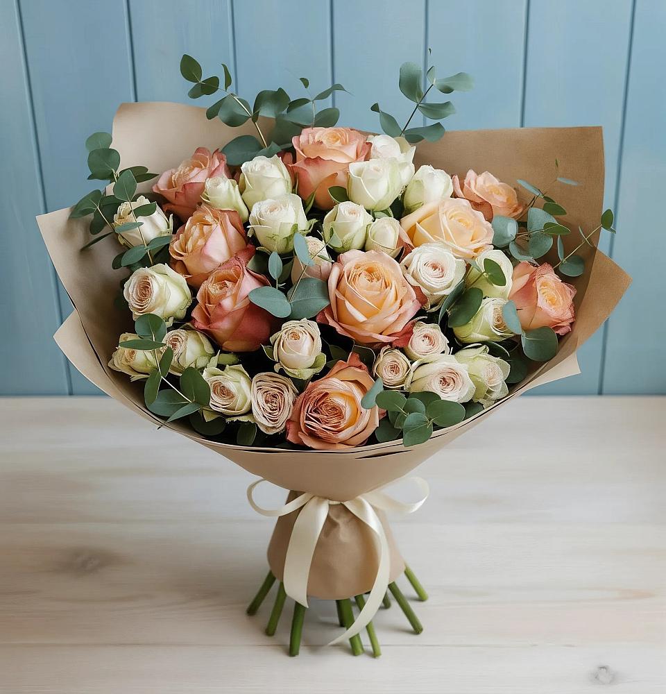 Букет цветов из: Альстромерии и Розы в Венцах