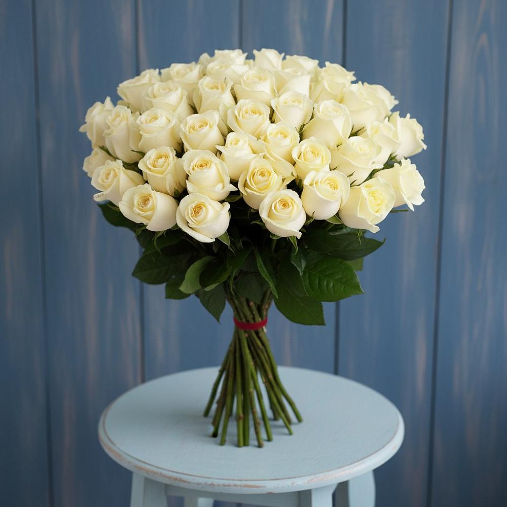 Букет 51 Белая роза Эдлесс Лав в Венцах