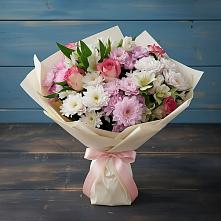 Букет цветов из:  Хризантемы, Альстромерии и Розы #REPLACE_PRED# Венцах