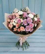 Букет цветов из:  Хризантемы, Розы и Альстромерии в Венцах