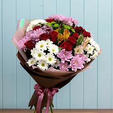 Букет цветов из:  Розы, Хризантемы и Альстромерии #REPLACE_PRED# Венцах