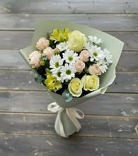 Букет цветов из:  Альстромерии, Розы и Хризантемы в Венцах