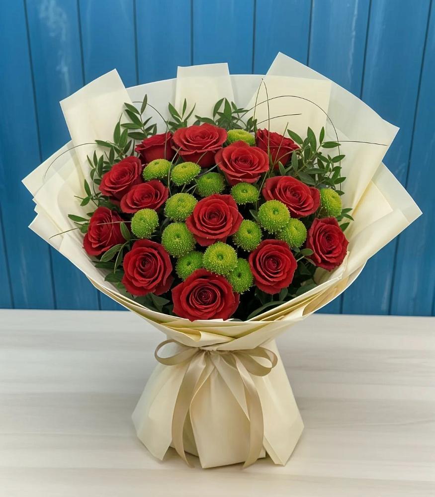 Букет цветов из: Розы и Хризантемы в Венцах