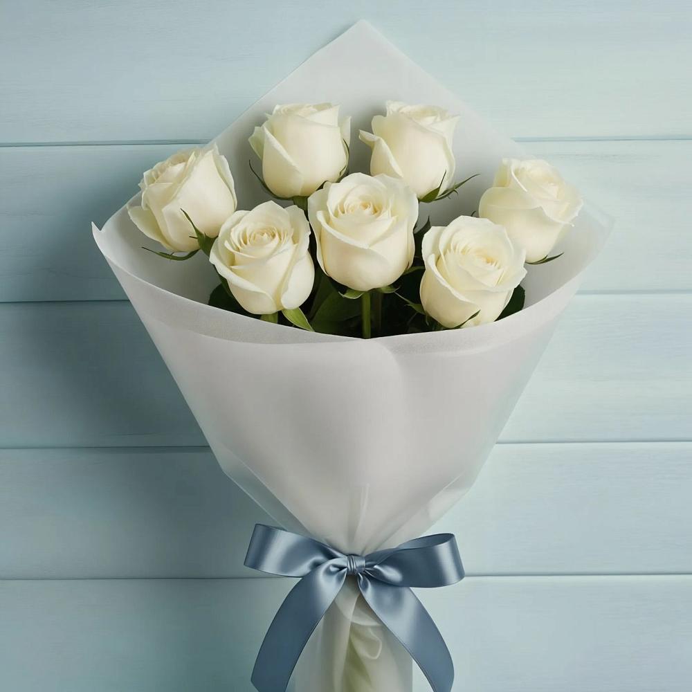 Букет 7 Белых роз Эдлесс Лав в Венцах